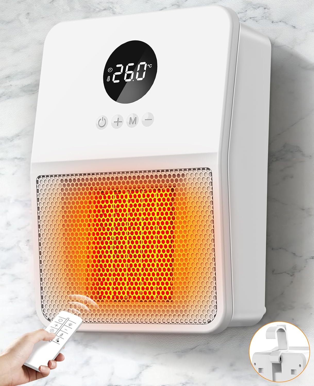 【販売不可】壁掛け式セラミックヒーター KOCEEY 8畳対応 ホワイト 2秒速暖 800W/1200W ディスプレイ表示 転倒OFF IPX2防水級 リモコン付き