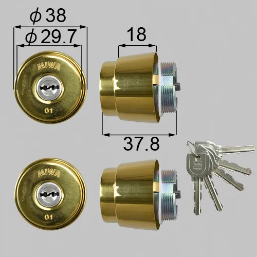 DCZZ0017 LIXIL・トステム 純正部品 ドア錠セット MIWA URシリンダー玄関引戸部品 本体2個 キー5個セット