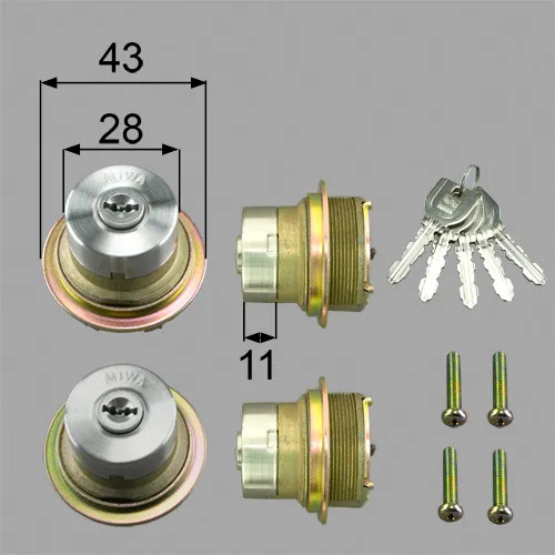 DASZ006 LIXIL・トステム 純正部品 ドア錠セット MIWA URシリンダー 内筒のみ 玄関ドア部品 本体2個 キー5個セット