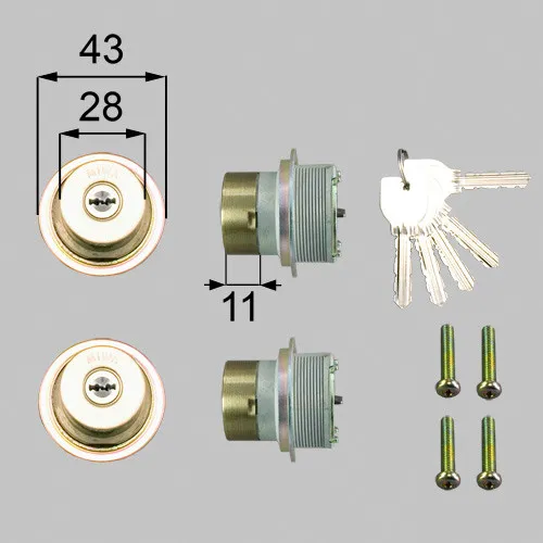 L1X80 LIXIL・トステム 純正部品 ドア錠セット MIWA URシリンダー 内筒のみ 玄関ドア部品 本体2個 キー5個セット