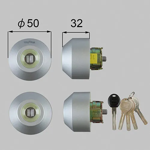 Z-2A1-DHYD LIXIL・トステム 純正部品 ドア錠セット ユーシン WXシリンダー 丸型 玄関ドア部品 本体2個 キー5個セット