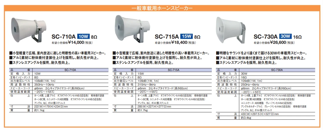 SC-730A TOA 車載用ホーンスピーカー 30W 16Ω ローインピーダンの通販