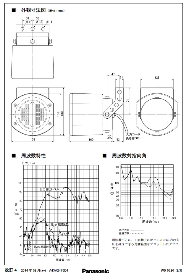 WS-5820 パナソニック 新品 防雨型楕円パターン指向性スピーカー 音響
