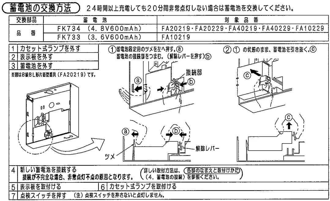 FK733 パナソニック 誘導灯用交換電池 3.6V600mAh FK133後継品 - 電池屋