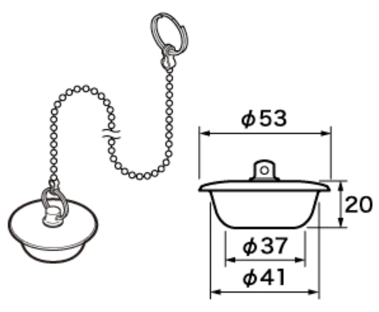 RLXGVDT412Z パナソニック 純正部品 カサ付ゴム栓 Φ53×Φ37 高さ20 チェーン長さ450  【送料全国一律275円】