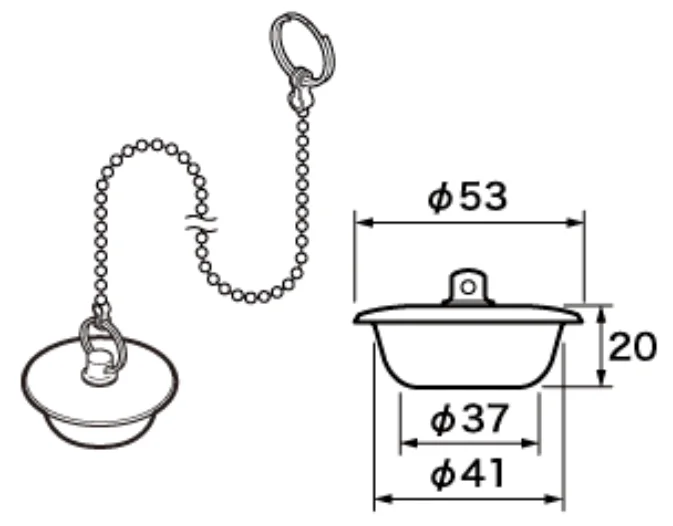 RLXGVDT411 パナソニック 純正部品 カサ付ゴム栓 Φ53×Φ37 高さ20 チェーン長さ620 Panasonic 【全国一律送料450円】