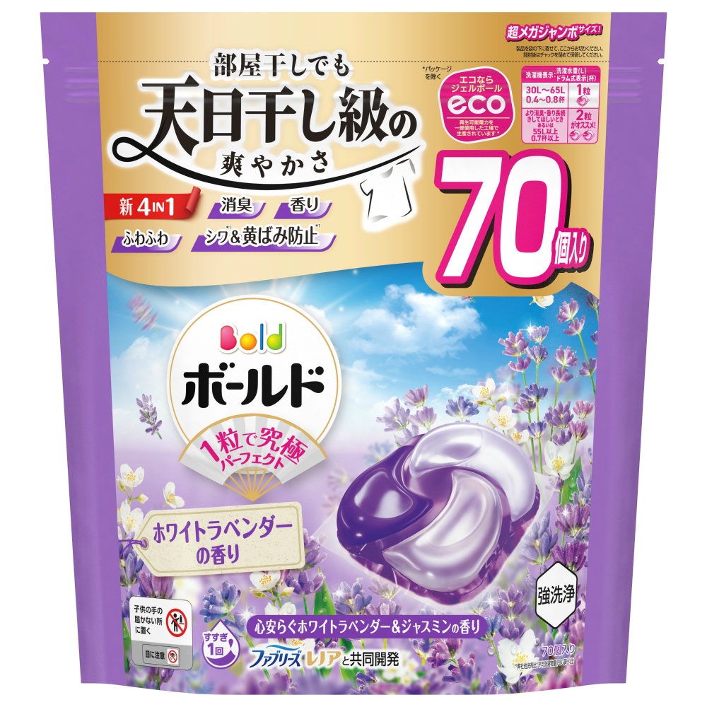 Ｐ＆Ｇ 純正品 ボールドジェルボール４Ｄ心安らぐホワイトラベンダー＆ジャスミンの香りつめかえ超メガジャンボサイズ 4987176292452