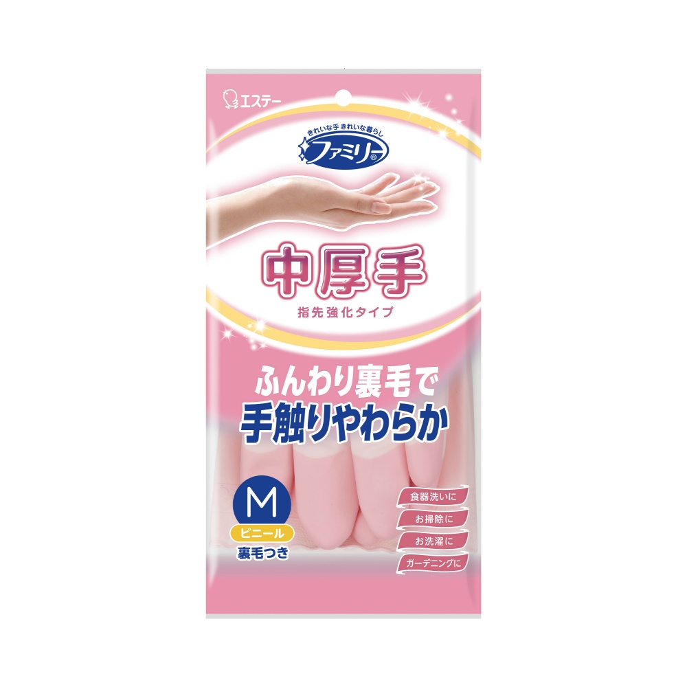 エステー 純正品 ファミリー ビニール中厚手 指先強化 Ｍ ピンク 4901070712113