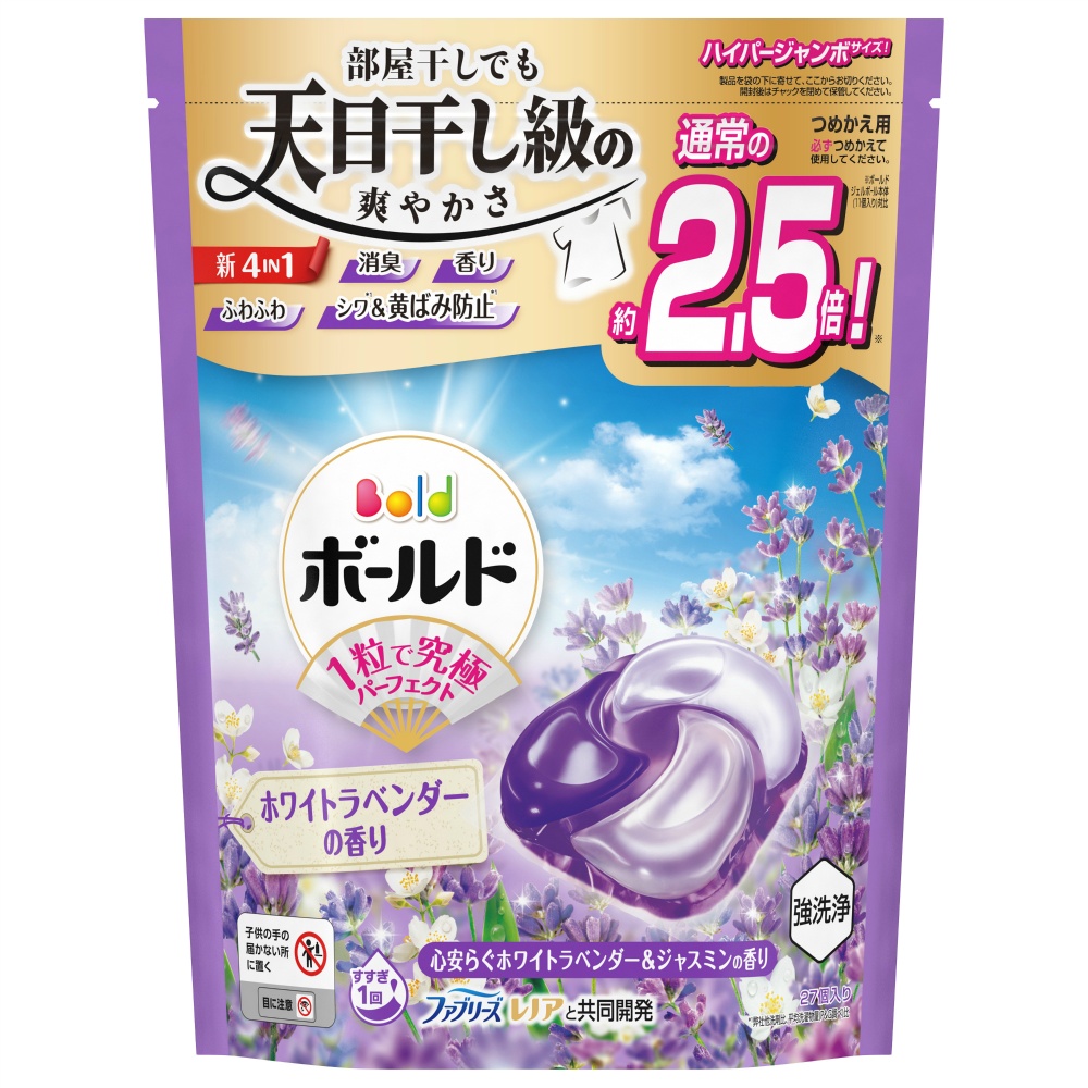 Ｐ＆Ｇ 純正品 ボールドジェルボール４Ｄ心安らぐホワイトラベンダー＆ジャスミンの香りつめかえハイパージャンボサイズ 4987176292407