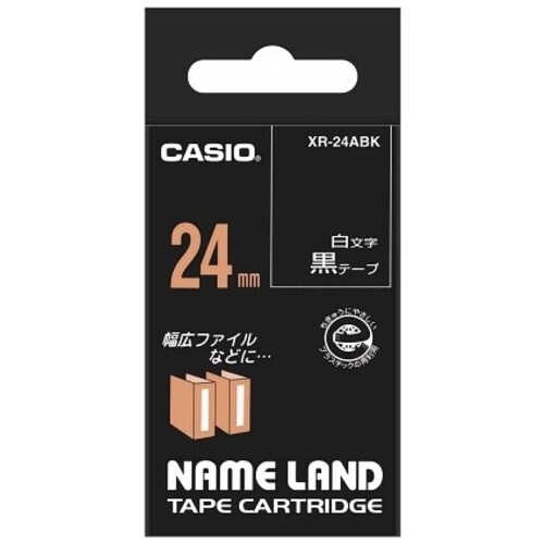 XR-24ABK カシオ計算機 ラベルテープ XR-24ABK 黒に白文字 24mm 4971850153672 分類：ラベルライター用テープカートリッジ