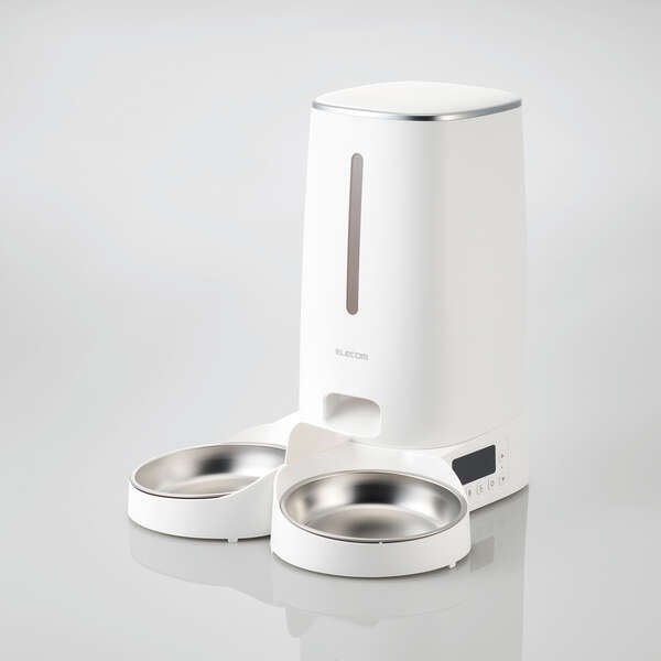【販売不可】PET-AF04WH エレコム ペット用タイマー式自動給餌器 2皿タイプ