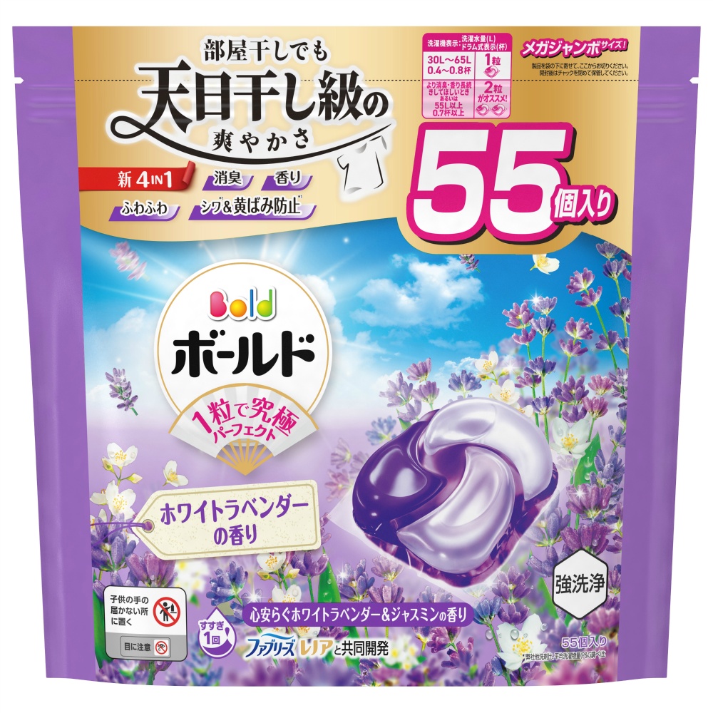 Ｐ＆Ｇ 純正品 ボールドジェルボール４Ｄ心安らぐホワイトラベンダー＆ジャスミンの香りつめかえメガジャンボサイズ 4987176292292