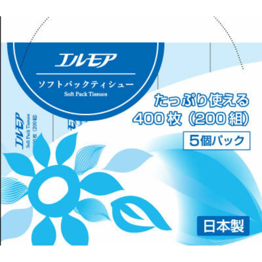 カミ商事 純正品 エルモア ソフトパックティシュー （５個ポリ） 4971633004337