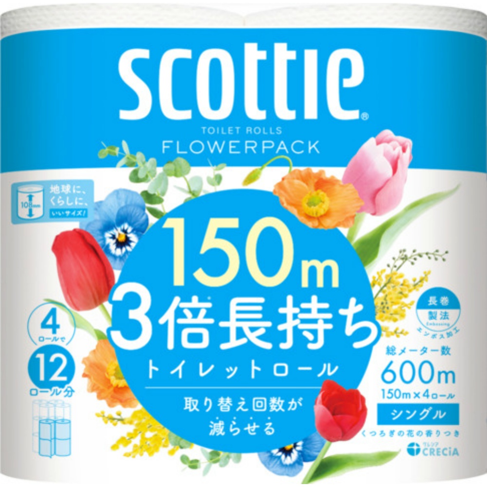 日本製紙クレシア 純正品 スコッティ フラワーパック ３倍長持ち４ロール （シングル） 4901750140045