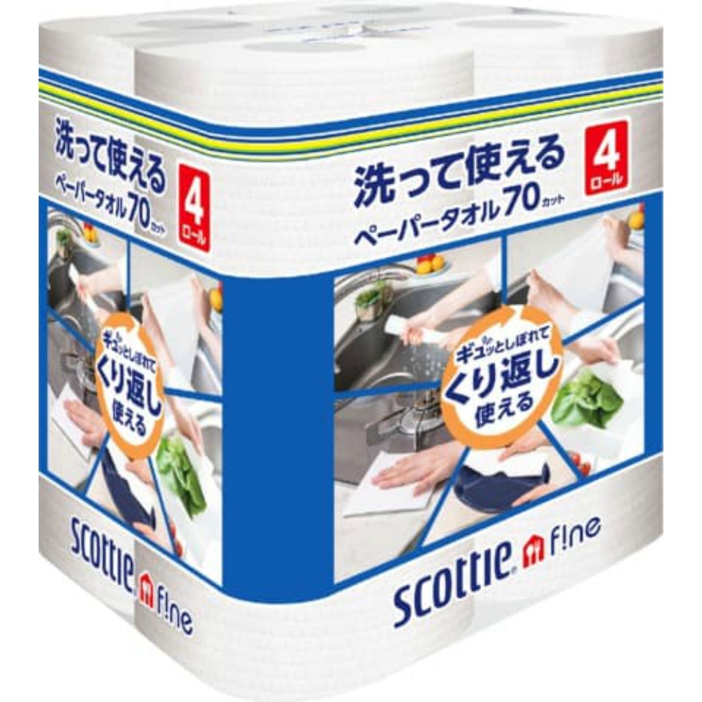 日本製紙クレシア 純正品 スコッティ ファイン 洗って使えるペーパータオル ７０カット ４ロール 4901750353568